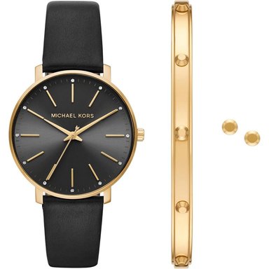 MICHAEL KORS PYPER RELOJ PARA MUJER CON CORREA DE CUERO | ORO/ NEGRO