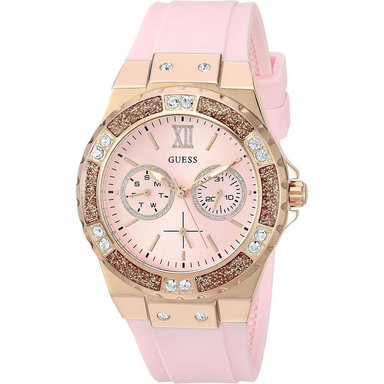 GUESS RELOJ DE SILICONA RESISTENTE A LAS MANCHAS DE ACERO INOXIDABLE PARA MUJER | ORO ROSA - ROSADO