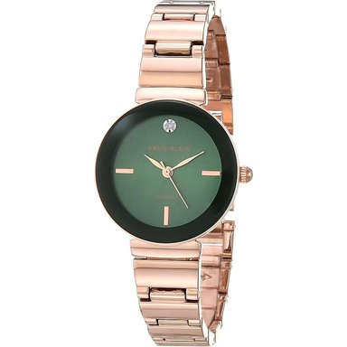 ANNE KLEIN AK/2434EMGB RELOJ CON DIAMANTE VERDADERO Y PULSERA PARA MUJER | ORO ROSA/VERDE.
