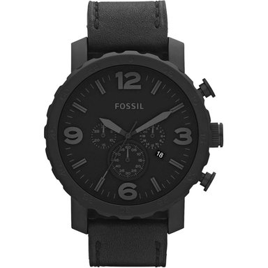 FOSSIL JR1401 RELOJ PARA HOMBRE NATE CRONÓGRAFO DE ACERO INOXIDABLE | CUERO NEGRO