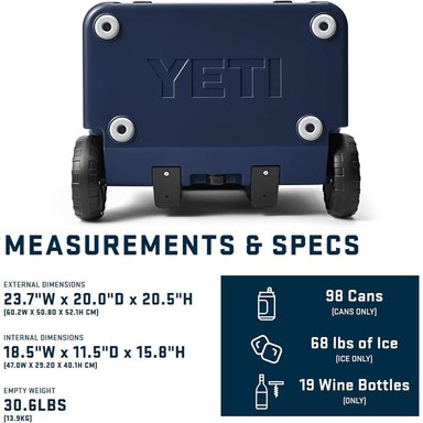 YETI ROADIE 60 COOLER CON RUEDAS Y MANGO RETRÁCTIL | AZUL MARINO - 4