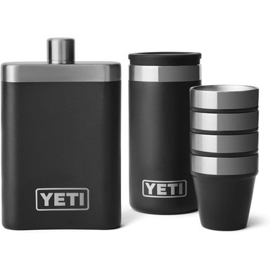 YETI FRASCO DE 7 OZ CON JUEGO DE VASOS DE SHOTS A JUEGO | NEGRO