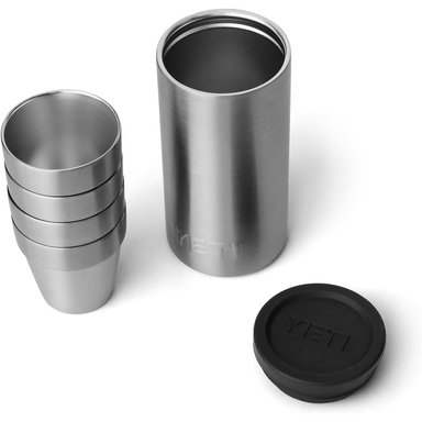 YETI RAMBLER JUEGO DE 4 VASOS DE CHUPITO CON ESTUCHE DE TRANSPORTE | PLATA