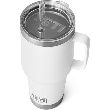 YETI RAMBLER VASO DE 35 OZ DE ACERO INOXIDABLE CON ASA Y TAPA CON SORBETE | BLANCO