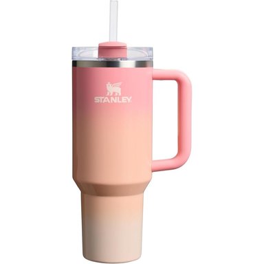 STANLEY QUENCHER H2.0 TUMBLER CON ASA Y PAJILLA 40 OZ | SUMMER PINK TABLE SUNSET