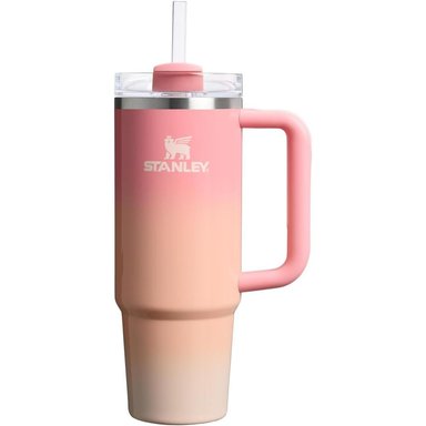STANLEY QUENCHER H2.0 TUMBLER CON ASA Y PAJILLA 30 OZ | SUMMER PINK TABLE SUNSET