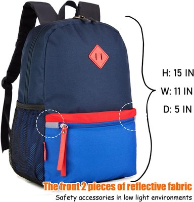 MOCHILA PARA NIÑOS PEQUEÑOS, BOLSO ESCOLAR PARA NIÑOS DE 3 A 6 AÑOS DE EDAD, 15 PULGADAS, AZUL MARINO, TALLA ÚNICA - 3