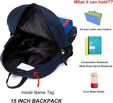MOCHILA PARA NIÑOS PEQUEÑOS, BOLSO ESCOLAR PARA NIÑOS DE 3 A 6 AÑOS DE EDAD, 15 PULGADAS, AZUL MARINO, TALLA ÚNICA - 5
