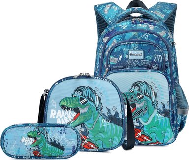 JUEGO DE 3 MOCHILAS DE DINOSAURIO PARA NIÑOS CON CAJA DE ALMUERZO, BOLSA DE LIBRO ESCOLAR PARA NIÑOS PRIMARIOS PREESCOLARES - 1