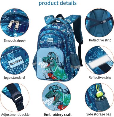 JUEGO DE 3 MOCHILAS DE DINOSAURIO PARA NIÑOS CON CAJA DE ALMUERZO, BOLSA DE LIBRO ESCOLAR PARA NIÑOS PRIMARIOS PREESCOLARES - 3
