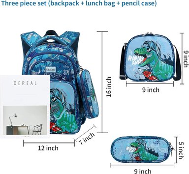JUEGO DE 3 MOCHILAS DE DINOSAURIO PARA NIÑOS CON CAJA DE ALMUERZO, BOLSA DE LIBRO ESCOLAR PARA NIÑOS PRIMARIOS PREESCOLARES - 4