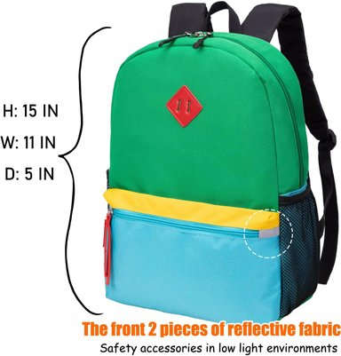 MOCHILA PARA NIÑOS PEQUEÑOS, BOLSO ESCOLAR PARA NIÑOS DE 3 A 6 AÑOS DE EDAD, 15 PULGADAS, FORRO POLAR VERDE - 3