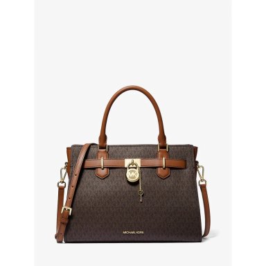 MICHAEL KORS BOLSO SATCHEL MEDIANO CON LOGOTIPO DE HAMILTON | MARRÓN