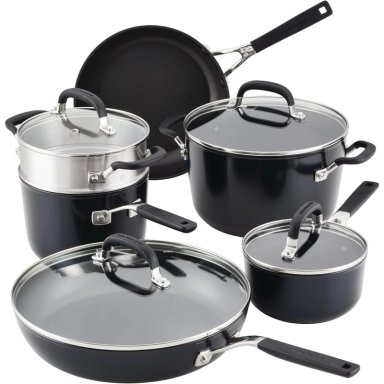 KITCHENAID JUEGO DE OLLAS Y SARTENES 10 PZAS, ANODIZADO DURO | NEGRO