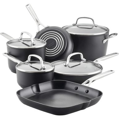 KITCHENAID JUEGO DE OLLAS Y SARTENES 10 PZAS, INDUCCIÓN ANODIZADA DURA | NEGRO