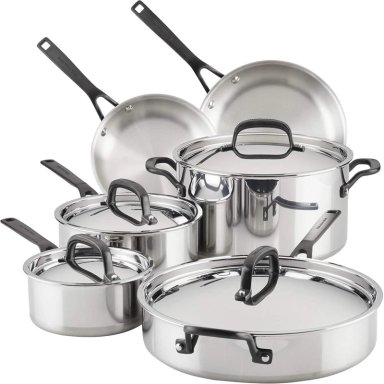 KITCHENAID JUEGO DE OLLAS Y SARTENES 10 PZAS, ACERO INOXIDABLE PULIDO 5 CAPAS