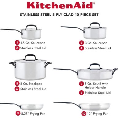 KITCHENAID JUEGO DE OLLAS Y SARTENES 10 PZAS, ACERO INOXIDABLE PULIDO 5 CAPAS - 2