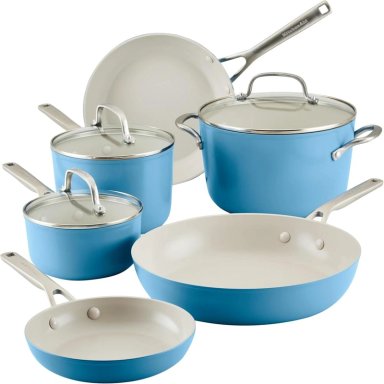 KITCHENAID JUEGO DE OLLAS Y SARTENES 9 PZAS, CERÁMICA | TERCIOPELO AZUL