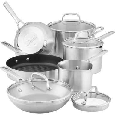 KITCHENAID JUEGO DE OLLAS Y SARTENES 10 PZAS, INDUCCIÓN ACERO CEPILLADO