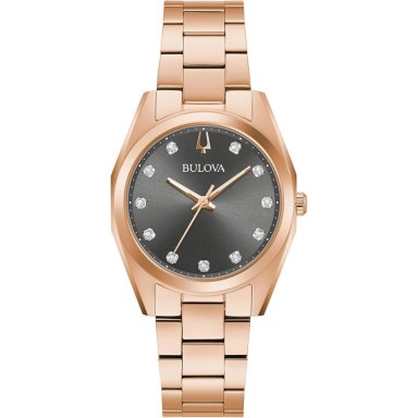 BULOVA RELOJ CLÁSICO SURVEYOR MUJER CUARZO 3 AGUJAS DIAMANTES ACERO ORO ROSA | ORO ROSA