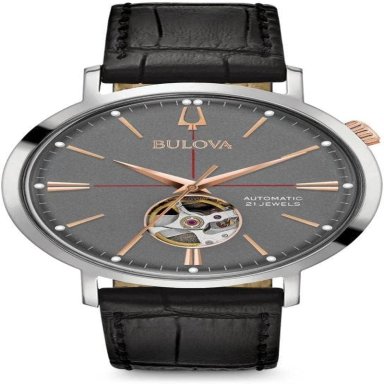 BULOVA RELOJ AEROJET HOMBRE AUTOMÁTICO 3 AGUJAS CORREA PIEL APERTURA MINERAL | NEGRO