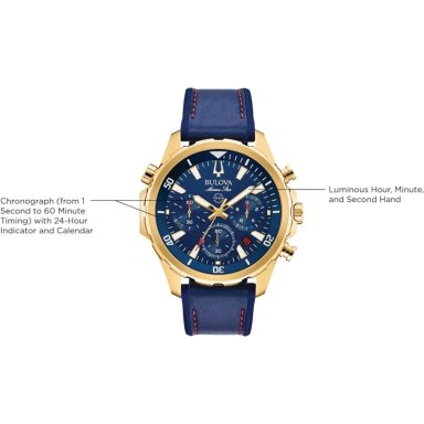 BULOVA RELOJ MARINE STAR HOMBRE CRONÓGRAFO 6 AGUJAS ACERO INOXIDABLE | AZUL/ORO - 4