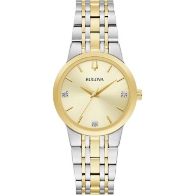 BULOVA RELOJ MUJER MODERNO BICOLOR CUARZO 3 AGUJAS ACERO ESFERA DIAMANTES | ORO/PLATA