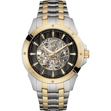 BULOVA RELOJ CLÁSICO AUTOMÁTICO PARA HOMBRE CON ESFERA ESQUELETIZADA | ORO/NEGRO/PLATEADO