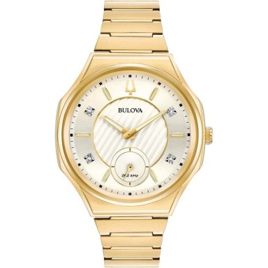BULOVA RELOJ CURV CUARZO MUJER ACERO INOXIDABLE BRAZALETE CON DIAMANTES | ORO