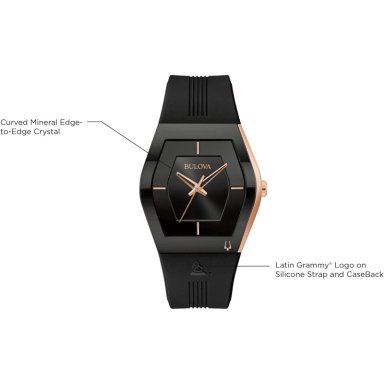 BULOVA RELOJ LATIN GRAMMY GEMINI MUJER CUARZO ACERO CORREA SILICONA CRISTAL | NEGRO - 5