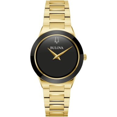BULOVA RELOJ MODERN MILLENIA MUJER CUARZO 2 AGUJAS ACERO ESFERA NEGRA | ORO