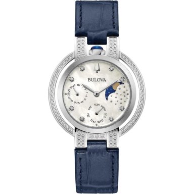 BULOVA RELOJ RUBAIYAT MUJER CUARZO FASE LUNAR DIAMANTES | AZUL