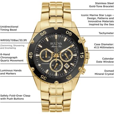 BULOVA RELOJ MARINE STAR DE HOMBRE CRONÓGRAFO DE 6 AGUJAS DE CUARZO | ORO/NEGRO - 5