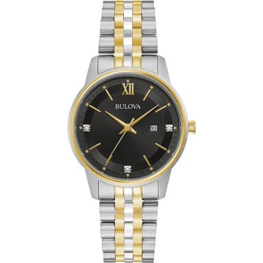 BULOVA RELOJ CLÁSICO MUJER CUARZO DIAMANTES ACERO 3 AGUJAS CALENDARIO FECHA | ORO/PLATA