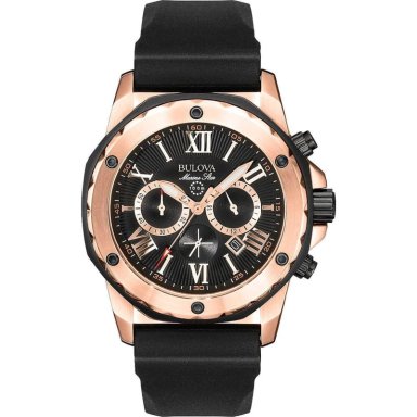 BULOVA RELOJ CRONÓGRAFO PARA HOMBRE MARINE STAR DE ACERO CON CUARZO Y SILICONA | NEGRO/ORO ROSA