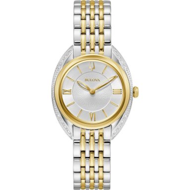 BULOVA RELOJ CLÁSICO DE MUJER CUARZO 3 AGUJAS CON DIAMANTES ACERO INOXIDABLE | ORO/PLATA
