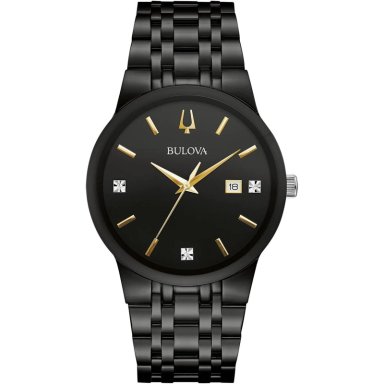 BULOVA RELOJ MODERNO HOMBRE ACERO INOXIDABLE CALENDARIO 3 AGUJAS DIAMANTES | NEGRO