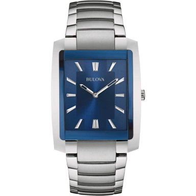BULOVA RELOJ CLÁSICO RECTANGULAR DE CUARZO DE DOS AGUJAS PARA HOMBRE | PLATA