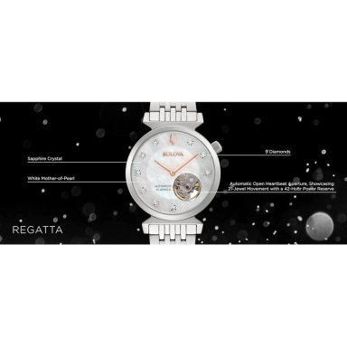 BULOVA RELOJ REGATTA DIAMOND MUJER AUTOMÁTICO APERTURA ABIERTA NÁCAR | PLATEADO - 4