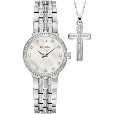 CONJUNTO BULOVA MUJER ACERO CUARZO 3 AGUJAS COLLAR | PLATA