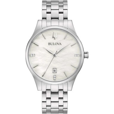 BULOVA RELOJ CLÁSICO CUARZO MUJER ESFERA DIAMANTES ACERO INOXIDABLE 3 AGUJAS | PLATEADO