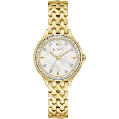 BULOVA RELOJ CLÁSICO DE MUJER 3 AGUJAS DE CUARZO ESFERA DE NÁCAR | ORO