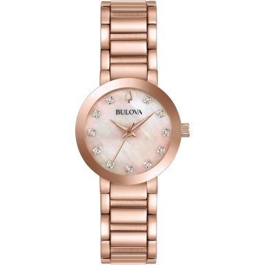 BULOVA RELOJ MODERN MILLENIA MUJER CUARZO 3 AGUJAS DIAMANTES NÁCAR CRISTAL | ORO ROSA
