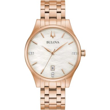 BULOVA RELOJ CLÁSICO CUARZO MUJER ESFERA DIAMANTES ACERO INOXIDABLE 3 AGUJAS | ORO ROSA