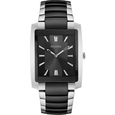 BULOVA RELOJ CLÁSICO RECTANGULAR DE CUARZO DE DOS AGUJAS PARA HOMBRE | NEGRO