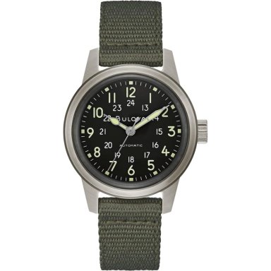 BULOVA RELOJ MILITAR AUTOMÁTICO HOMBRE 3 AGUJAS CORREA NATO CUERO | VERDE