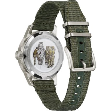 BULOVA RELOJ MILITAR AUTOMÁTICO HOMBRE 3 AGUJAS CORREA NATO CUERO | VERDE - 3