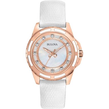 BULOVA RELOJ CLÁSICO PARA MUJER DE ACERO INOXIDABLE CON CUARZO Y 12 DIAMANTES | BLANCO