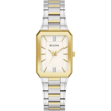BULOVA RELOJ CLÁSICO DE MUJER 3 AGUJAS DIAMANTES CUARZO ESFERA | ORO/PLATA