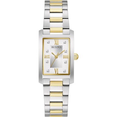 BULOVA RELOJ CLÁSICO MUJER CUARZO BICOLOR DIAMANTES 3 AGUJAS RECTANGULAR | ORO/PLATA